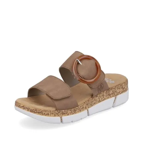 Rieker Damen Klassische Sandalen V2392 - Pantoletten für Damen, vegane Materialien für ein tierfreies Trendbewusstsein und bequemer Klettverschluss für einfachen Einstieg.