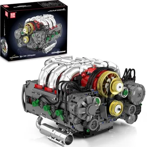 Mould King 10181 Technik Boxermotor Blockbausatz, 6-Zylinder Flat Motor Bausatz Auto Klemmbausteine Technik Modell Enthält Motor und Batteriekasten als Spielzeug/Geschenk/Sammlerstücke (2375 Teile)