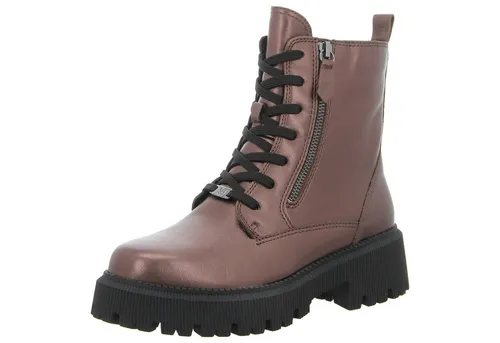 CAPRICE Schnürboots für Damen, Gr. 42, dunkelbraun - Wanderschuhe aus Leder mit metallic Optik, wärmender Innensohle und Zierreißverschluss, ideal für lässige Outfits und komfortable Spaziergänge.