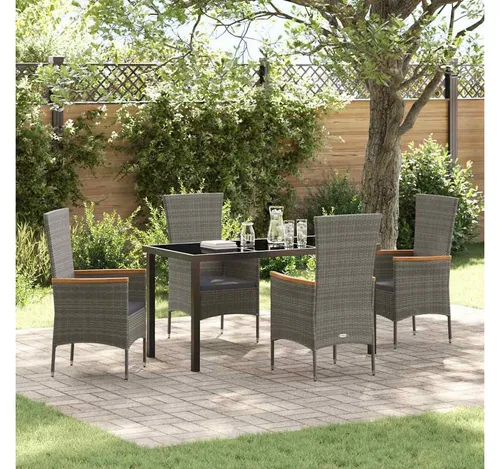 furnicato Garten-Essgruppe Lounge Möbelset Grau mit Echtholz-Armlehnen 200x80 cm - Elegantes Gartenmöbelset für stilvolle Sommerabende. Mit robustem Stahlrahmen und wetterfesten Kissen bietet es Komfort und Langlebigkeit für entspannte Momente im Freien.