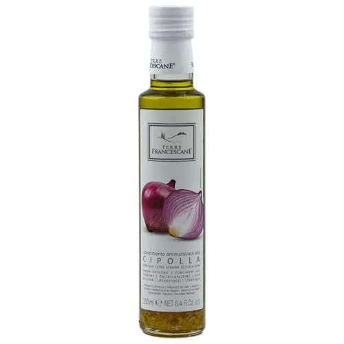 Food-United ZWIEBEL DRESSING ÖL 250ml | italienisches Olivenöl extra nativ | 0,8% Säure | geschnittene Zwiebel & Aroma | von TERRE FRANCESCANE | perfekt zu Salate Focaccia Risotto Tomaten-Suppen