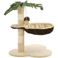 vidaXL Katzen-Kratzbaum 50 cm mit Sisal-Kratzstange - Beige und Braun - Kratzbaum für Katzen mit gemütlichem Bett und hängenden Bällen, ideal zum Krallen schärfen und Spielen. Stabil und stilvoll, passt perfekt in jedes Zuhause.