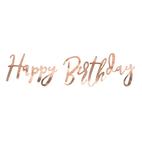 PartyDeco Geburtstag Banner - Happy Birthday Inschrift in Rose Gold, perfekte Geburtstagsdekoration für unvergessliche Feiern