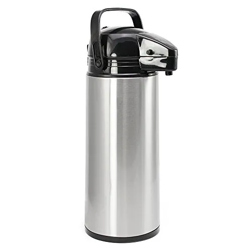 com-four® 1,9L Isolier-Pumpkanne - 1,9 Liter Airpot aus Edelstahl mit Glaseinsatz - Thermoskanne mit Pumpmechanismus (01 Stück - 1.9 Liter)