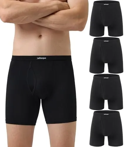 wirarpa Boxershorts Herren Männer Unterhosen Weiche Unterwäsche Men Modal mit Eingriff ohne Etikett 4er Pack Schwarz Größe 2XL