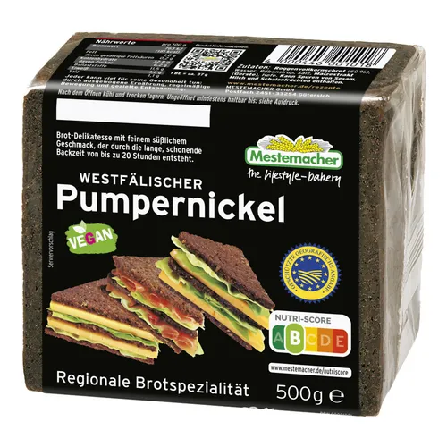 Mestemacher Westfalen Pumpernickel 500g - Süßlich im Geschmack - Brot & Brötchen - Leckerer, süßlicher Westfälischer Pumpernickel, ideal für eine gesunde Ernährung und perfekt für Snacks oder Frühstück.