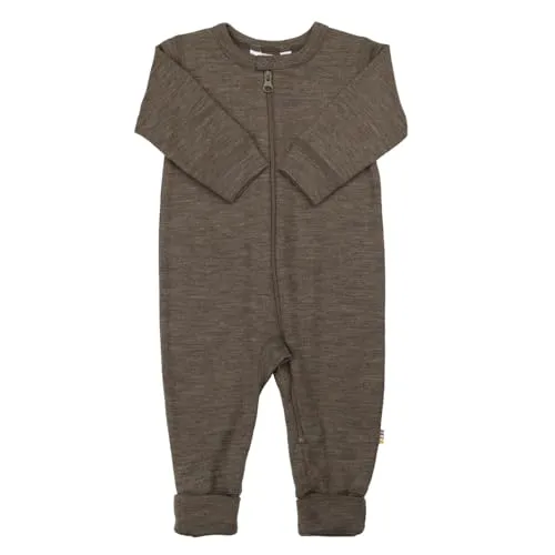 Joha Baby Jumpsuit Merinowolle/Seide, Größe 98/104, braun - Bequemer Unisex Jumpsuit aus Merinowolle und Seide, ideal für den Alltag. Mit praktischem Reißverschluss und umklappbaren Fußumschlägen, perfekt für kleine Abenteurer und als ideales Geschenk zur Geburt.