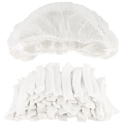 B-well Feather 100 Stück Einweg Nicht Gewebt Bouffant Kappen Einweg Haarhaube Haarnetz 53,3 cm mit elastischem Stretch-Band (Weiss)