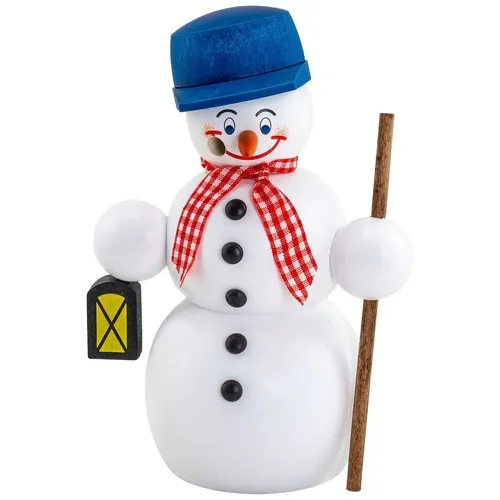 Räucherfigur Schneemann Wanderer 15x10x6 cm - Handgefertigte Holzräucherfigur im Weihnachtsmotiv, ideal für eine festliche Atmosphäre in Wohnzimmer und Küche.