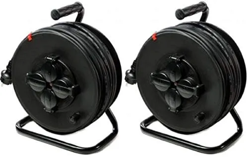 m 4-fach Schuko Kabeltrommel Baustellen Verlängerungskabel IP44 H07RN-F 3G1,5, schwarz (für den Außenbereich und den Einsatz auf Baustellen) (2, 50 m Kabeltrommel SCHWARZ IP 44) 2 x 50