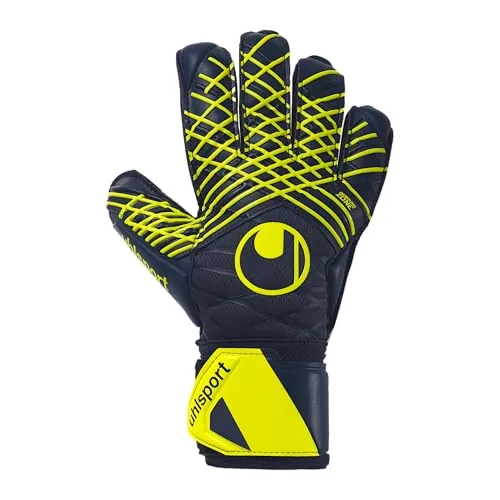 uhlsport Torwarthandschuhe Prediction Supersoft - Marine/Weiß/Fluo Gelb, Größe 9.5 - Torwarthandschuhe mit exklusivem SUPERSOFT-Latex für besten Grip und Dämpfung. Atmungsaktiver Stoff und optimale Handgelenk-Fixierung für maximale Sicherheit im Spiel.