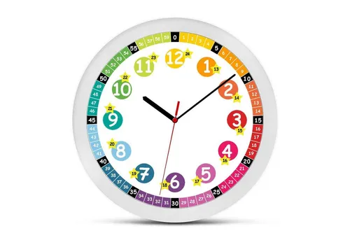 K&L Wall Art Regenbogen Wanduhr - Bunte Kinderzimmer Uhr, lautloses Quarz Uhrwerk ohne Ticken – perfekt zum Lesen lernen und stilvolle Wanddekoration.