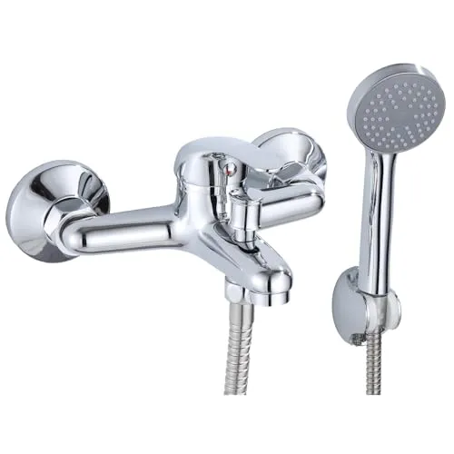 Einhand Mischbatterie Wasserhahn Wandarmatur für die Badewanne inkl. Brause-Set Messing verchromt