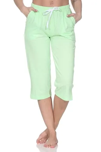 Normann Damen Schlafanzug Pyjama Capri-Hose 3/4-lang - Mix & Match - perfekt zu kombinieren, Farbe:grün, Größe:40-42
