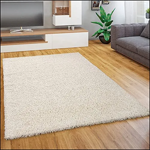 Paco Home Teppich Wohnzimmer Schlafzimmer Hochflor Shaggy Flokati Optik Einfarbiges Design Weich Flauschig Moderne Deko, Grösse:60x100 cm, Farbe:Ivory (Creme)