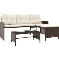 vidaXL Gartensofa in L-Form mit Tisch und Kissen – Braun Poly Rattan - Gartenmöbel: Bequemes 3-Sitzer-Gartensofa mit abnehmbaren Kissenbezügen aus langlebigem PE-Rattan, ideal für entspannte Stunden im Freien.