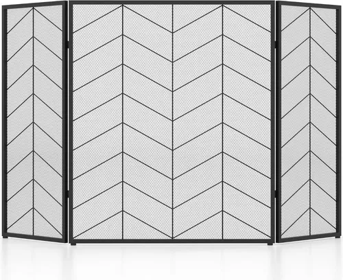 Dreiteiliger faltbarer Kaminschutz aus Metallgewebe, 132 x 79 cm
