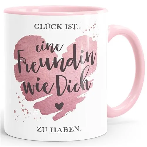 SpecialMe® Tasse Beste Freundin Glück ist eine Freundin wie dich zu haben Geschenk Best Friends BFF Weiss-innen-rosa standard