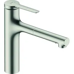 hansgrohe Zesis M33 Einhebel-Küchenmischer mit Ausziehbrause - Küchenarmatur mit 2 Strahlarten, elegantes Edelstahl Finish und flexiblem Design für maximalen Komfort beim Kochen.