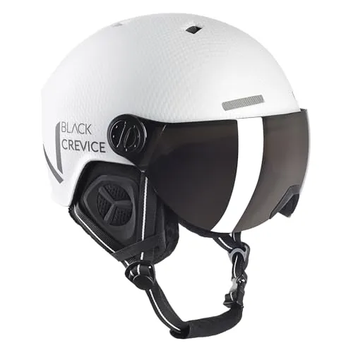 BLACK CREVICE Skihelm Sölden I Skihelm mit Visier im Pilotenstyle I Skihelm Herren & Damen I Snowboard-Helm I Atmungsaktiver Ski-Helm I Größenverstellbar weiß Carbon matt/schwarz, S/M (54-57)