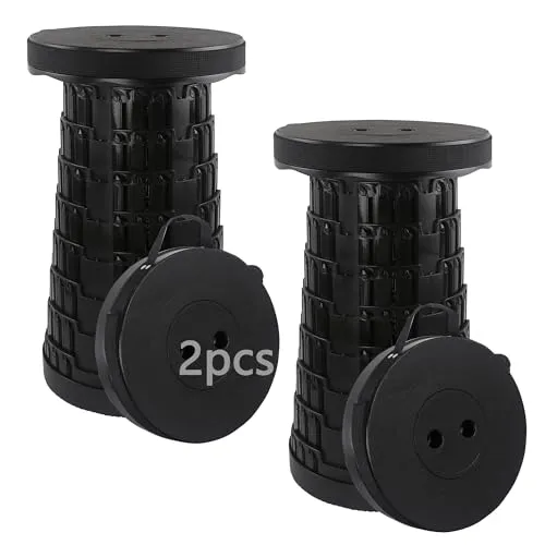 HVDHYY 2pcs Klapphocker Faltbarer Hocker Tragkraft 215kg/470pound Teleskophocker 7 Einstellbare Höhen, Campinghocker Schwarz für Reisehocker Outdoor Garden Angeln BBQ Drinnen Küche Camping