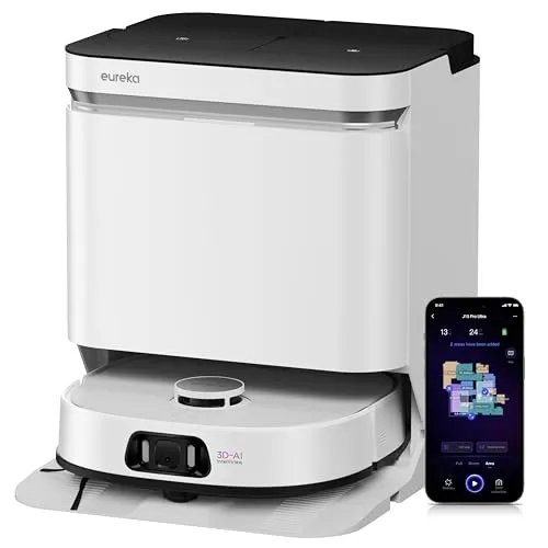 EUREKA J15 Pro Ultra Roboterstaubsauger mit Wischfunktion - Kraftvoller Roboterstaubsauger mit 16200 Pa Saugleistung und innovativer Anti-Wickel-Technologie für mühelose Reinigung. Selbstreinigende Basisstation für wartungsfreien Betrieb.