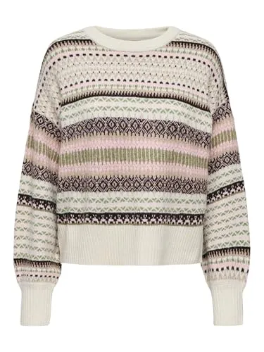 ONLY Gemusterter Strickpullover ONLARIANNE L/S - Streifenpullover mit einzigartigem Musterdesign, ideal für legere und gehobene Anlässe. Der angenehme Regular Fit sorgt für eine schmeichelnde Silhouette und hohen Tragekomfort.