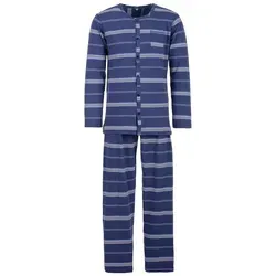 Lucky Schlafanzug Pyjama Set Langarm - Streifen blau XL