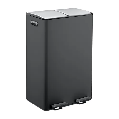 relaxdays Mülleimer Küche 2x 30 Lit, Schwarz - Haushaltszubehör mit 2 Fächern für effektive Mülltrennung. Der robuste Tretmülleimer bietet eine hygienische Entsorgung und schließt dank Soft-Close-Funktion leise und sanft.