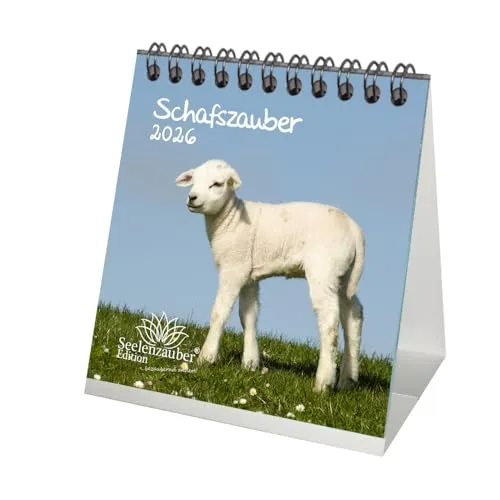 Schafszauber Tischkalender 10cm x 10cm für 2026 Schafe und Lämmchen - Seelenzauber
