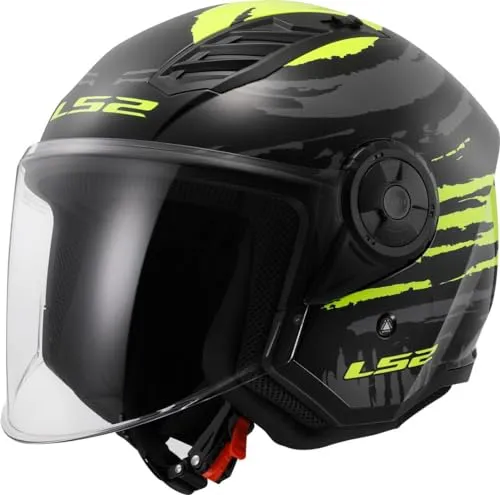 LS2 Jet-Motorradhelm AIRFLOW II Brush black yellow, S - Motorradhelm mit kratzfestem, UV-beständigem Visier und leichtem Design (950 g), ideal für Stadtfahrten und entspricht der europäischen Norm ECE 22.06.
