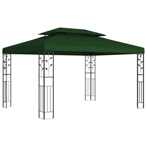 vidaXL Pavillon 3,97 x 2,96 x 2,68 m Grün - Stylischer Pavillon für den Garten mit manuell verstellbarem Dach. Robuster Aluminiumrahmen und wetterbeständiger Polyesterbezug sorgen für Stabilität und Schutz. Ideal für entspannte Stunden im Freien.