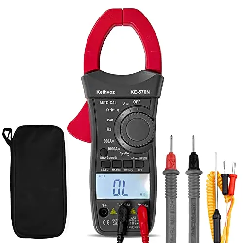 Digital Multimeter Strommesszange, Kethvoz Ampere Zange Clamp Meter 1000A autorange 6000 TRMS Strommessgerät Messen AC DC Spannung Ampere Ohm Elektrisch Kontinuität Temperatur 570N