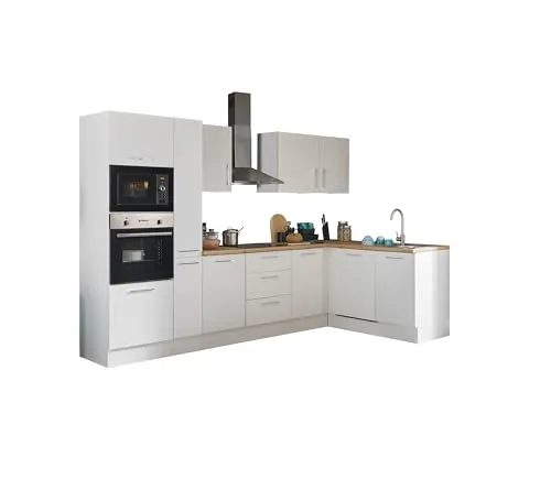 Turin LBM Eckküche 310 x 211 x 60 cm, weiß - Moderne Küche mit Artisan-Eiche Optik - MODERN - Die zeitlose Kombination aus mattem Weiß und Artisan Eiche Optik verleiht dieser Winkelküche ein harmonisches Ambiente. VIEL STAURAUM - Clever gestaltete Fächer für eine ordentliche Aufbewahrung. EINFACHE MONTAGE - Schnelle Montage dank detaillierter Anleitung.