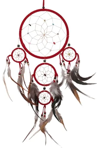 GURU SHOP Traumfänger mit Halbedelsteinen - Rot, Size:12 cm