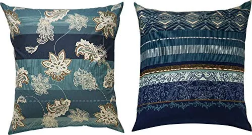Erwin Müller Flanell Zusatzkissenbezug, Kissenhülle mit orientalischen Blumen-Ornamenten blau Größe 80x80 cm - klimaausgleichend, mit Reißverschluss, 100% Baumwolle (weitere Größen)