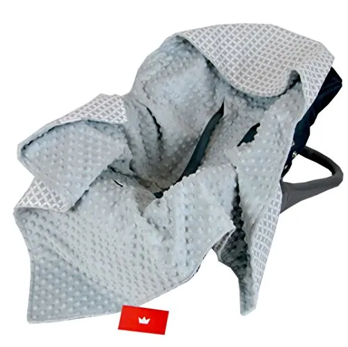Babylux Baby EINSCHLAGDECKE 90 x 90 cm Einlage Babyschale Kinderwagen Buggy Decke Autoschale Autositz Minky Baumwolle 3-Punkt-Gurt Kleinkind Babydecke (5. Grau + Maroko)