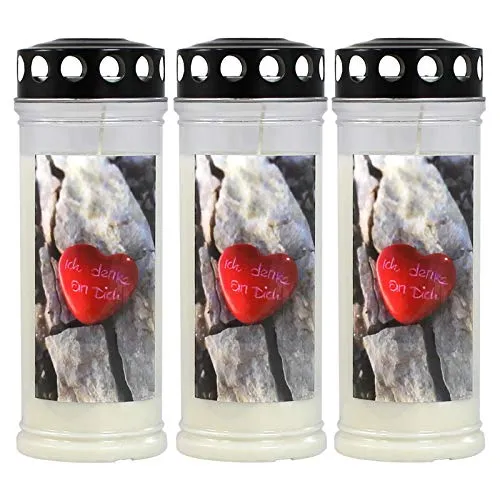 Ebersbacher Kerzenfabrik GmbH Gedenkkerzen Grablicht mit Motiv Stein/Herz 3 Stück ca. (Ø x H) 75 x 210 mm