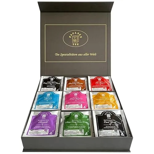 Exklusive Bio-Tee Geschenkbox mit 45 Pyramidenbeuteln - Tee-Geschenkideen mit 45 verschiedenen Pyramidenbeuteln, einzeln kuvertiert in edler Geschenkbox mit Magnetverschluss – ideal für Teeliebhaber!