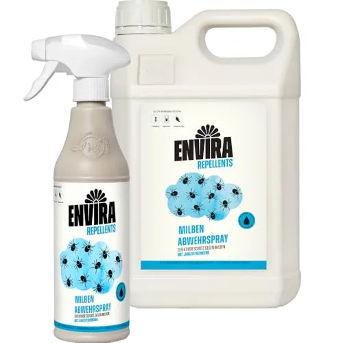 Envira Milben Abwehrspray 500 ml + 5 Liter - Spray mit Langzeitwirkung gegen Milben & Hausstaubmilben - Milbenschutz für Matratzen - Mittel gegen Milben in der Wohnung