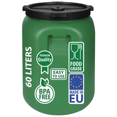 Weithalsfass Futtertonne 60 L mit Deckel - grün - Kategorie: Wasserspeicher & Regentonnen, robustes HDPE-Material, ideal für die Lagerung von Futter oder Regenwasser, schützt vor Verunreinigungen.