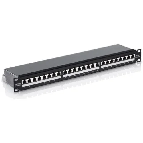 TRENDnet TC-P24C6AS 24-Port Cat6A Patchpanel - 10G bereit - Ethernet-Patchpanel mit 24 Ports, ideal für stabile Verbindungen zu Gigabit- und 10G-Switches. Farblich kodierte Beschriftung erleichtert die Installation und das Kabelmanagement.