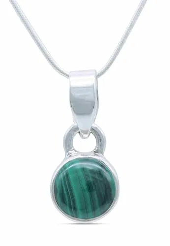mantraroma echt Silberkette mit Malachit grüner Edelstein Damen Kettenanhänger 925 Sterlingsilber Halskette Geschenk (AK3-097-10-40)