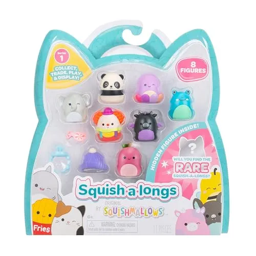 Squish-a-longs SQAL0082-8er Pack, Serie 1, Style 3, enthält 8X 2,5 cm Mini-Squish mit 2X Accessoires, 1x Ring und 1x Collectors Guide - Sammeln, Tauschen und Spielen