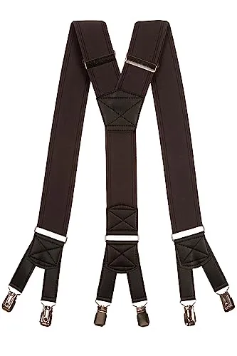 Olata extra breite Herren Hosenträger/Heavy Duty Y-Hosenträger mit 6 Clips – 5 cm. Grau mit Doppelt Schwarz Streifen Rand