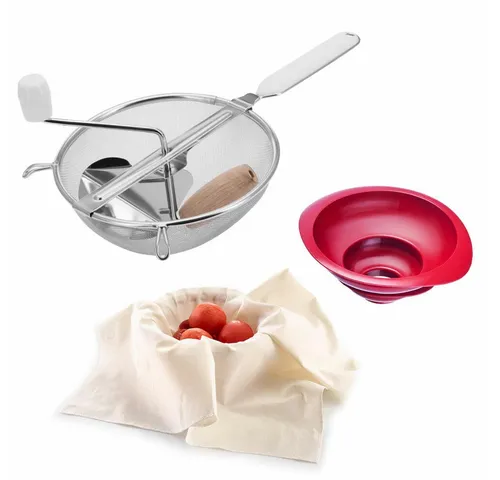 WESTMARK Passiersieb 3tlg. - Praktisches Einkoch-Set - Passiermühlen-Set mit 20 cm Passiersieb und Trichter-Set, ideal zum Pürieren und Entsaften von Obst und Gemüse. Mit großer Kurbel für müheloses Arbeiten und sicherem Halt auf Töpfen.