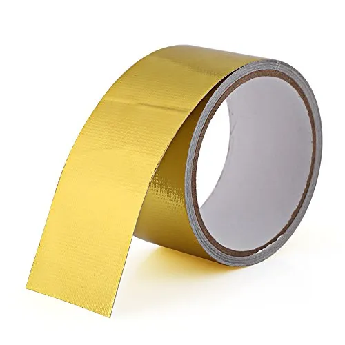 MAGT Hitzeschutzband, Aluminiumfolie Klebeband Auto Reflektierendes Hitzeschild Wickelband Wasserdichte Hitzebeständiges Goldband 5m x 50mm