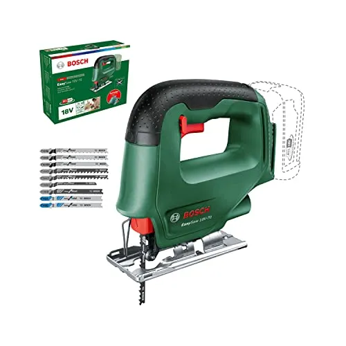 Bosch Akku Stichsäge EasySaw 18V-70 (ohne Akku, 18 Volt System, 10x Stichsägeblätter, im Karton) – Amazon Edition