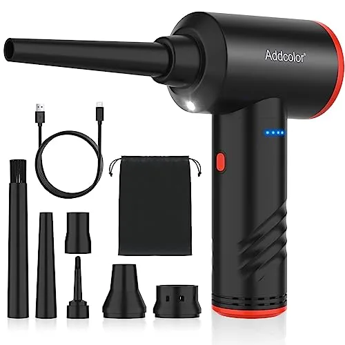 ADDCOLOR Elektrische Staubgebläse, 3-Gang 100000 U/min Compressed Air Duster Mit LED-Licht, Wiederaufladbar Druckluftspray mit 6000mAh Akku, PC Reinigungsset für Tastatur, Auto, Sofa