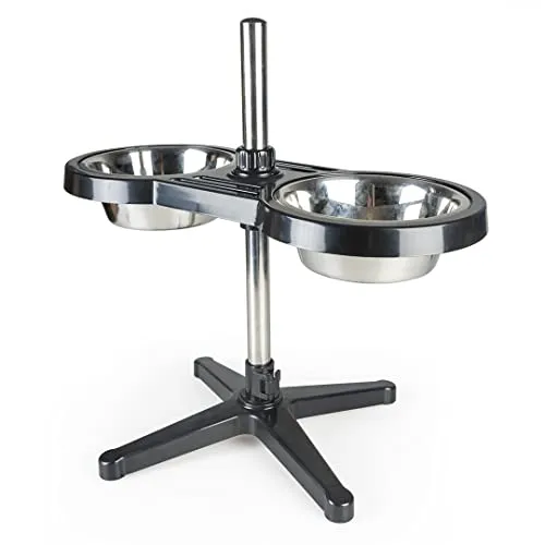 duvoplus Twin Feeder X-Support 1890 ml – Höhenverstellbar für optimale Fütterung - Ergonomischer Futter- und Wasserspender mit höhenverstellbarem X-Ständer, aus robustem ABS und Stahl. Inklusive 2 Edelstahlschüsseln und rutschfestem Fuß für sicheren Stand.